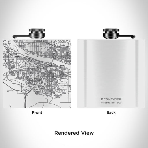 Rendered View of Kennewick Washington Map Engraving on 6oz Stainless Steel Flask in White