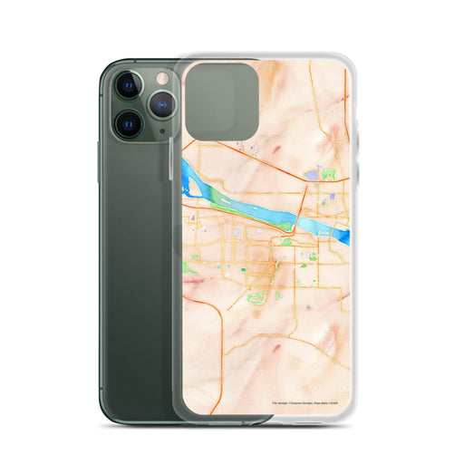 Custom Kennewick Washington Map Phone Case in Watercolor on Table with Laptop and Plant