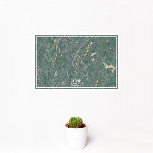 12x18 Kent Connecticut Map Print Landscape Orientation in Afternoon Style With Small Cactus Plant in White Planter