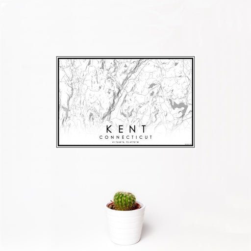 12x18 Kent Connecticut Map Print Landscape Orientation in Classic Style With Small Cactus Plant in White Planter