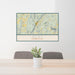 24x36 Kent Connecticut Map Print Lanscape Orientation in Woodblock Style Behind 2 Chairs Table and Potted Plant