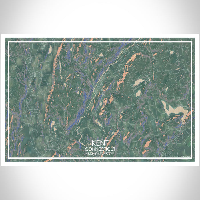 Kent Connecticut Map Print Landscape Orientation in Afternoon Style With Shaded Background