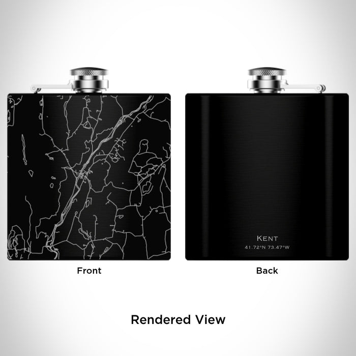 Rendered View of Kent Connecticut Map Engraving on 6oz Stainless Steel Flask in Black