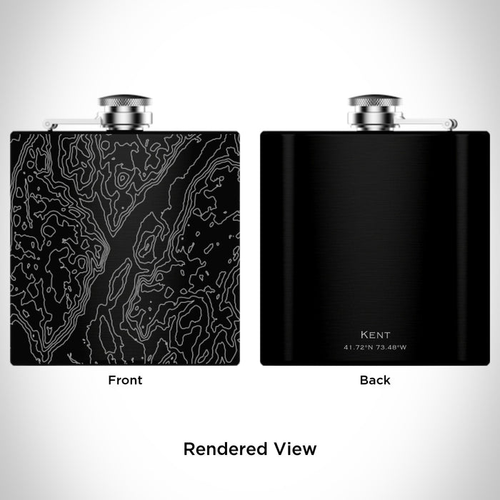 Rendered View of Kent Connecticut Map Engraving on 6oz Stainless Steel Flask in Black