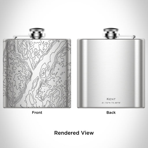 Rendered View of Kent Connecticut Map Engraving on 6oz Stainless Steel Flask