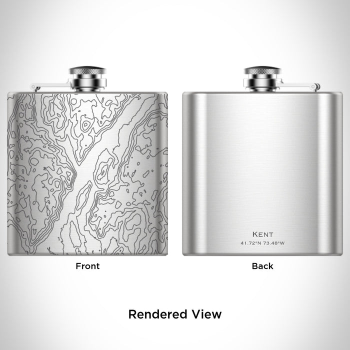 Rendered View of Kent Connecticut Map Engraving on 6oz Stainless Steel Flask