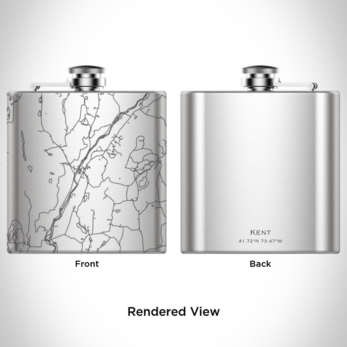 Rendered View of Kent Connecticut Map Engraving on 6oz Stainless Steel Flask