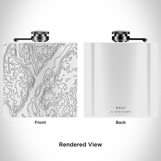 Rendered View of Kent Connecticut Map Engraving on 6oz Stainless Steel Flask in White