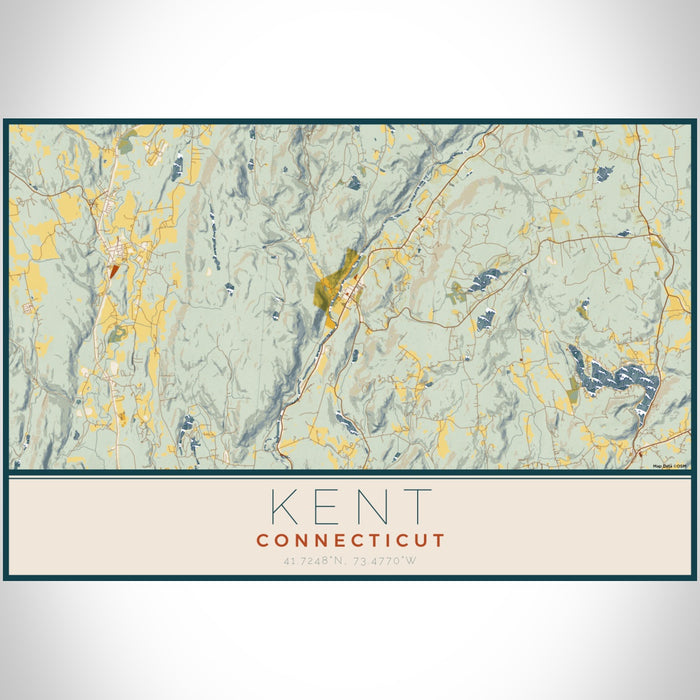 Kent Connecticut Map Print Landscape Orientation in Woodblock Style With Shaded Background
