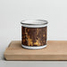 Front View Custom Kent Washington Map Enamel Mug in Ember on Cutting Board