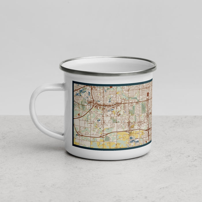 Left View Custom Kentwood Michigan Map Enamel Mug in Woodblock