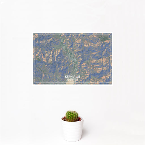 12x18 Kernville California Map Print Landscape Orientation in Afternoon Style With Small Cactus Plant in White Planter