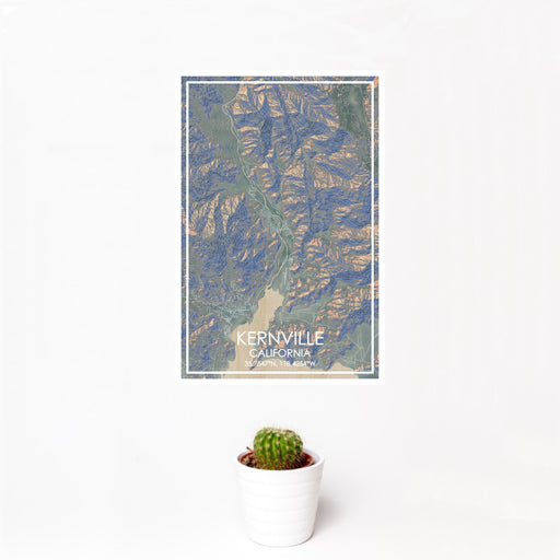 12x18 Kernville California Map Print Portrait Orientation in Afternoon Style With Small Cactus Plant in White Planter
