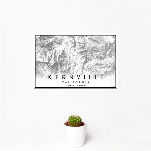 12x18 Kernville California Map Print Landscape Orientation in Classic Style With Small Cactus Plant in White Planter