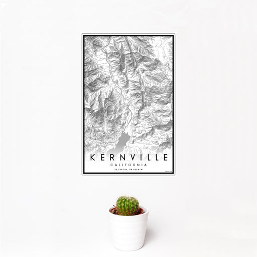 12x18 Kernville California Map Print Portrait Orientation in Classic Style With Small Cactus Plant in White Planter