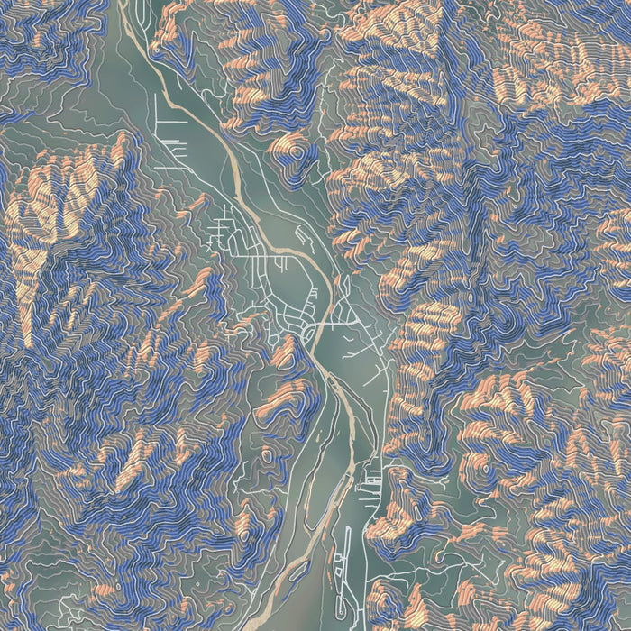 Kernville California Map Print in Afternoon Style Zoomed In Close Up Showing Details