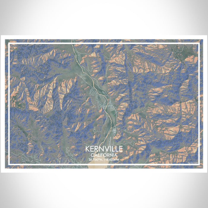 Kernville California Map Print Landscape Orientation in Afternoon Style With Shaded Background