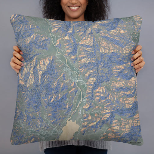 Person holding 22x22 Custom Kernville California Map Throw Pillow in Afternoon