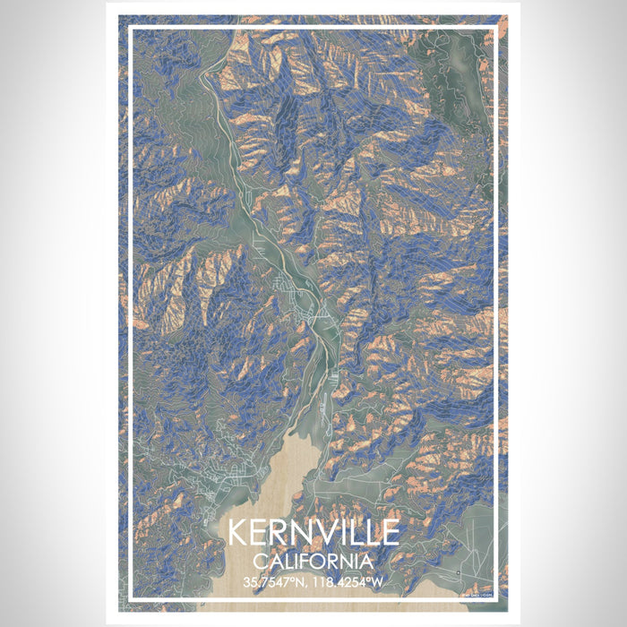 Kernville California Map Print Portrait Orientation in Afternoon Style With Shaded Background