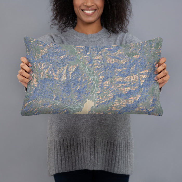 Person holding 20x12 Custom Kernville California Map Throw Pillow in Afternoon