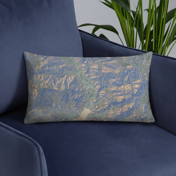 Custom Kernville California Map Throw Pillow in Afternoon on Blue Colored Chair