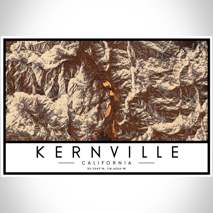 Kernville California Map Print Landscape Orientation in Ember Style With Shaded Background