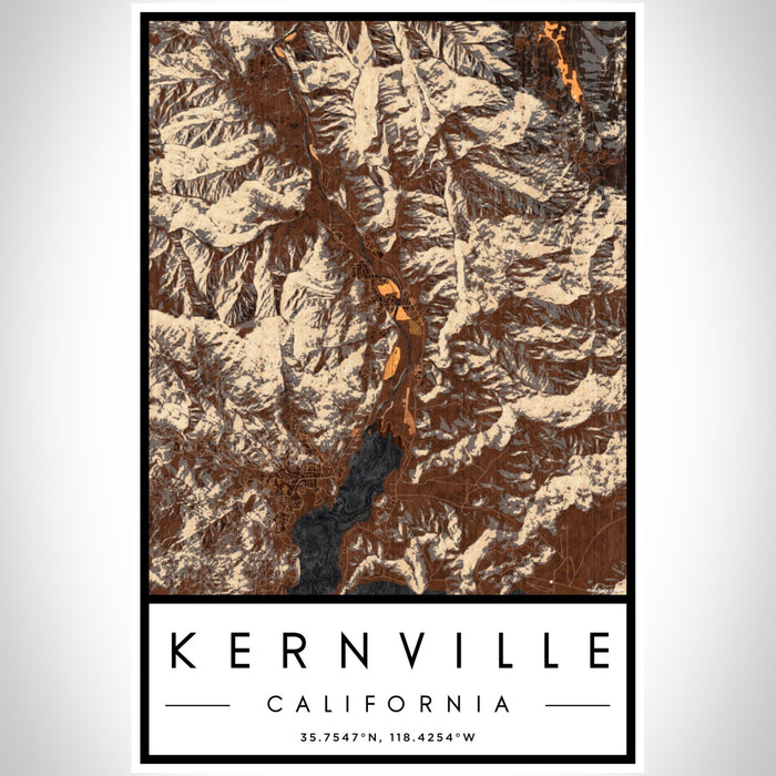 Kernville California Map Print Portrait Orientation in Ember Style With Shaded Background