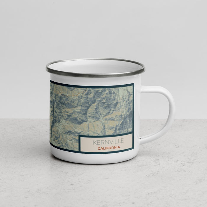 Right View Custom Kernville California Map Enamel Mug in Woodblock