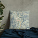 Custom Kernville California Map Throw Pillow in Woodblock on Bedding Against Wall