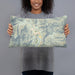 Person holding 20x12 Custom Kernville California Map Throw Pillow in Woodblock