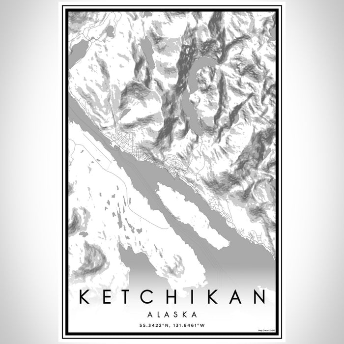 Ketchikan Alaska Map Print Portrait Orientation in Classic Style With Shaded Background