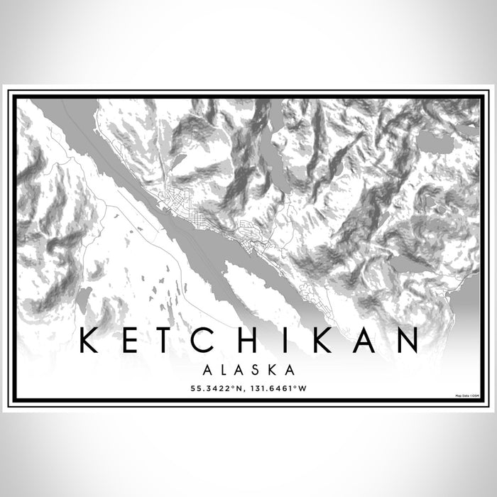 Ketchikan Alaska Map Print Landscape Orientation in Classic Style With Shaded Background