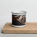 Front View Custom Ketchikan Alaska Map Enamel Mug in Ember on Cutting Board