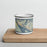 Front View Custom Ketchikan Alaska Map Enamel Mug in Woodblock on Cutting Board