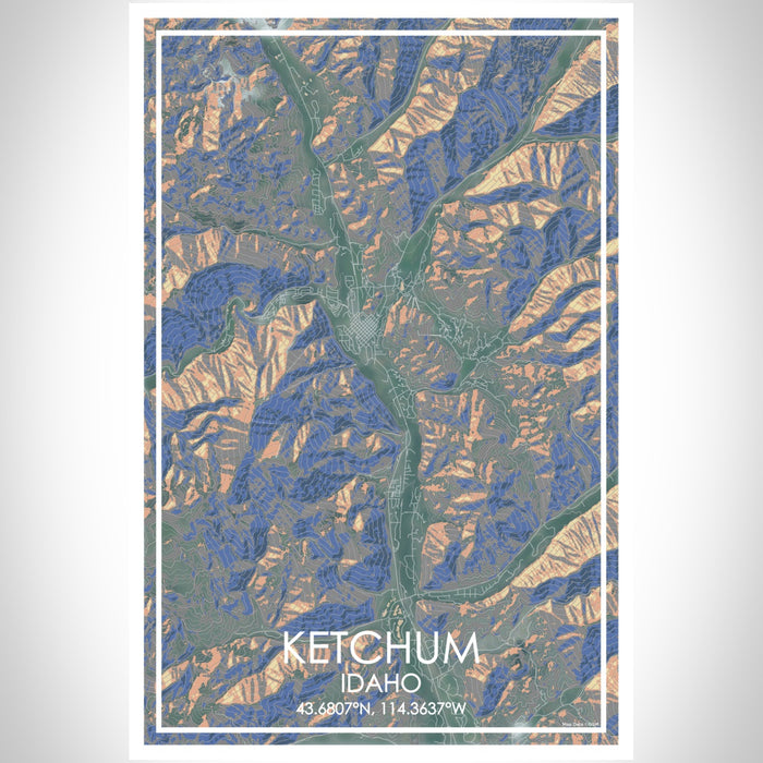 Ketchum Idaho Map Print Portrait Orientation in Afternoon Style With Shaded Background