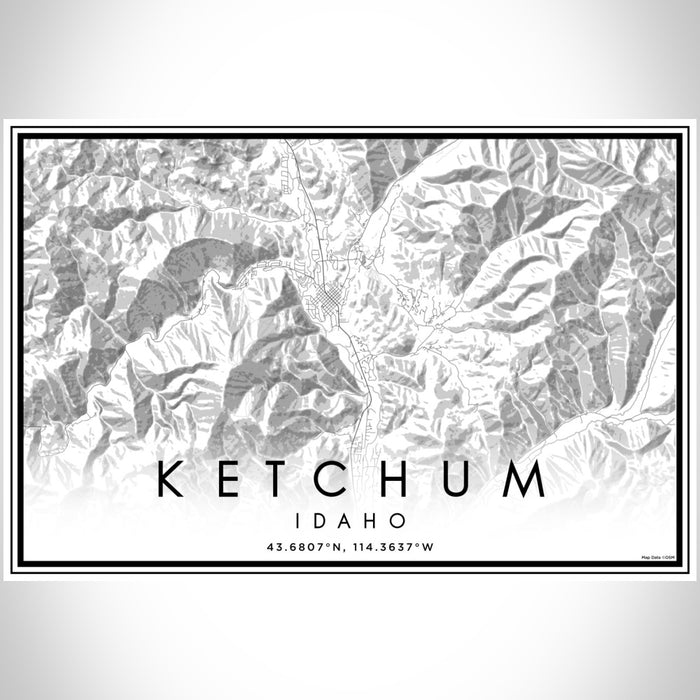 Ketchum Idaho Map Print Landscape Orientation in Classic Style With Shaded Background