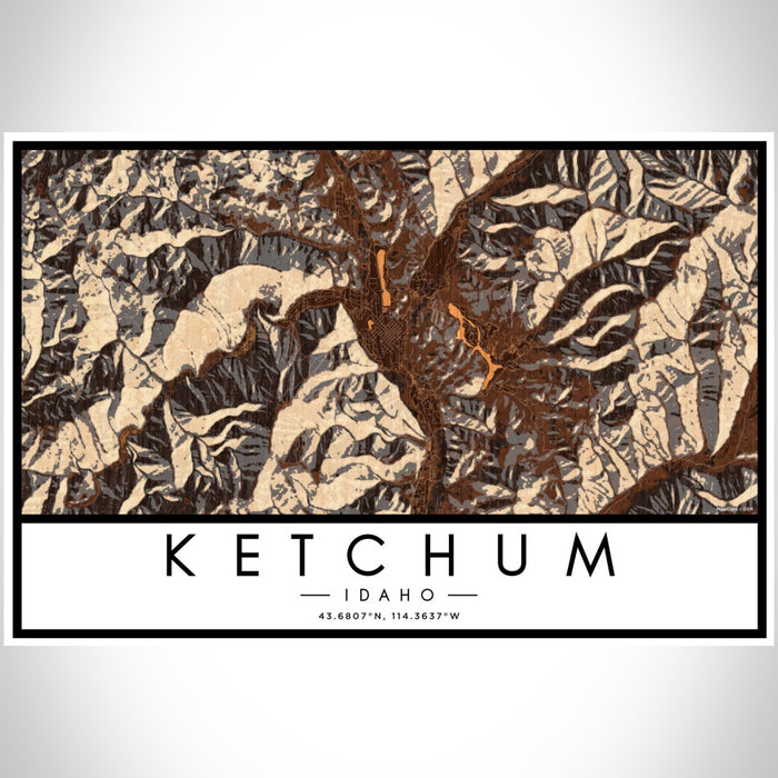 Ketchum Idaho Map Print Landscape Orientation in Ember Style With Shaded Background