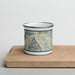 Front View Custom Ketchum Idaho Map Enamel Mug in Woodblock on Cutting Board