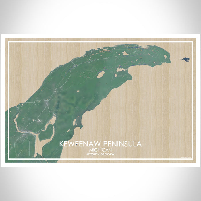 Keweenaw Peninsula Michigan Map Print Landscape Orientation in Afternoon Style With Shaded Background