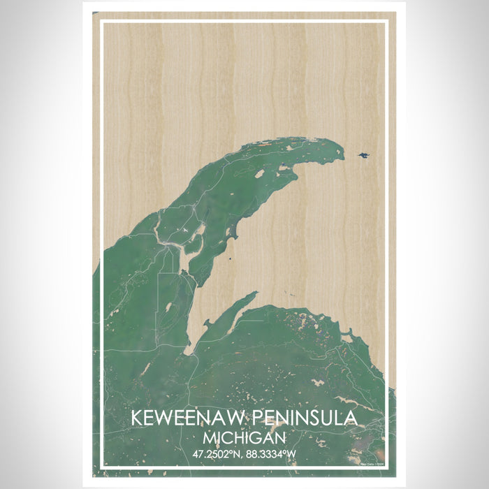Keweenaw Peninsula Michigan Map Print Portrait Orientation in Afternoon Style With Shaded Background