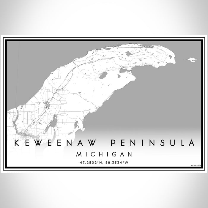 Keweenaw Peninsula Michigan Map Print Landscape Orientation in Classic Style With Shaded Background