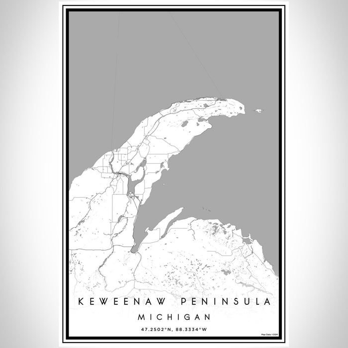 Keweenaw Peninsula Michigan Map Print Portrait Orientation in Classic Style With Shaded Background