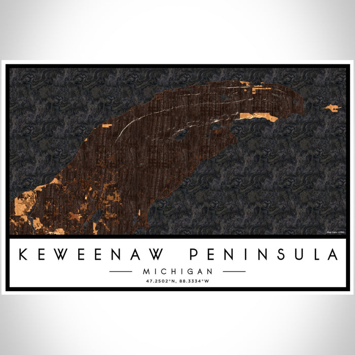 Keweenaw Peninsula Michigan Map Print Landscape Orientation in Ember Style With Shaded Background