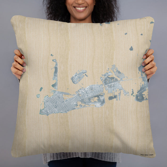 Person holding 22x22 Custom Key West Florida Map Throw Pillow in Afternoon