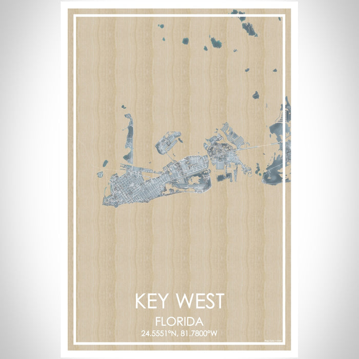 Key West Florida Map Print Portrait Orientation in Afternoon Style With Shaded Background