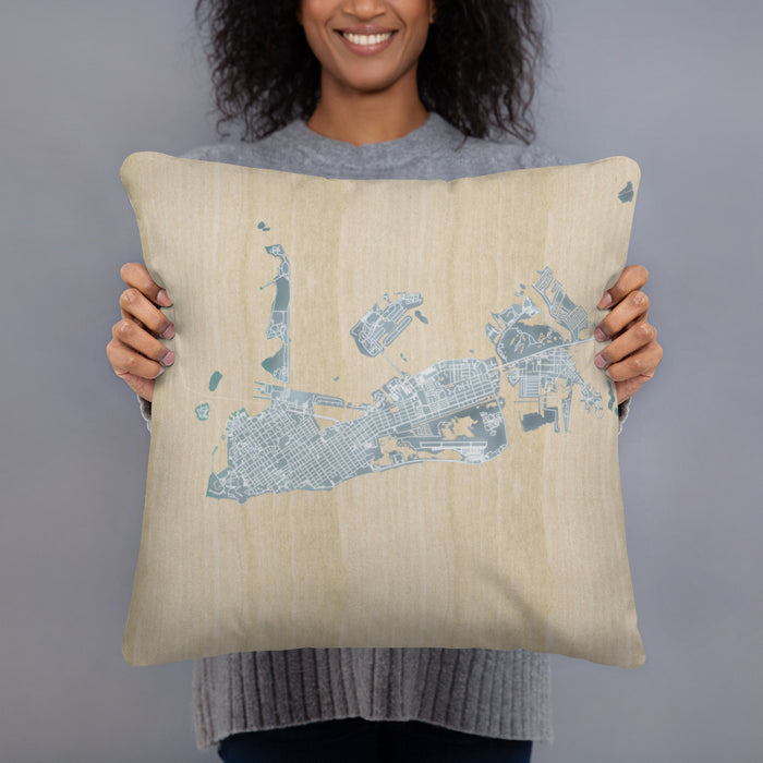 Person holding 18x18 Custom Key West Florida Map Throw Pillow in Afternoon