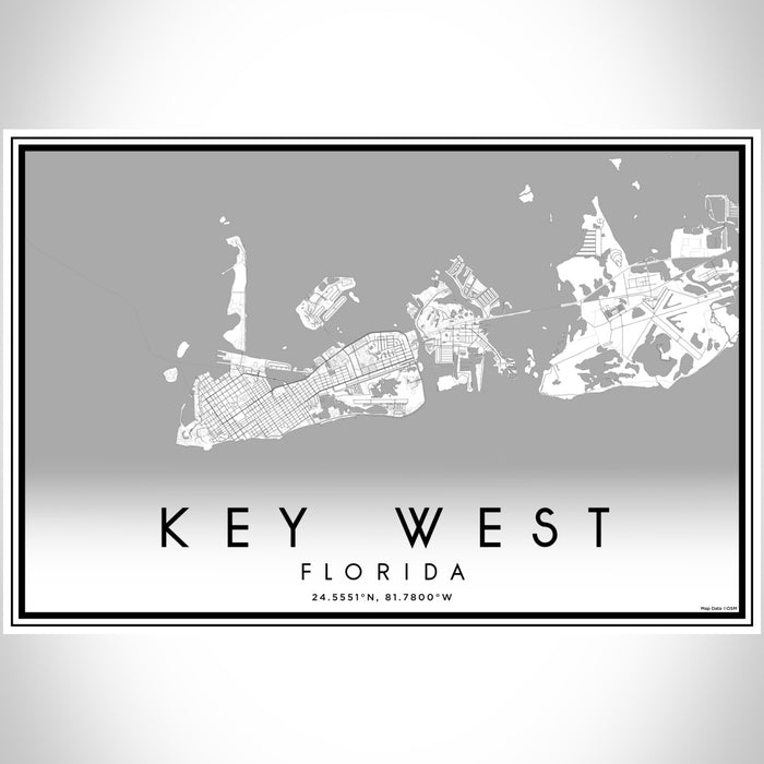 Key West Florida Map Print Landscape Orientation in Classic Style With Shaded Background