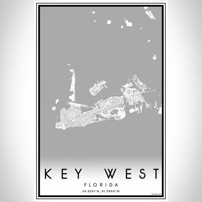 Key West Florida Map Print Portrait Orientation in Classic Style With Shaded Background