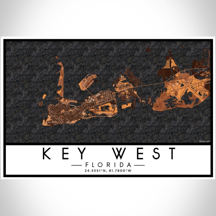 Key West Florida Map Print Landscape Orientation in Ember Style With Shaded Background