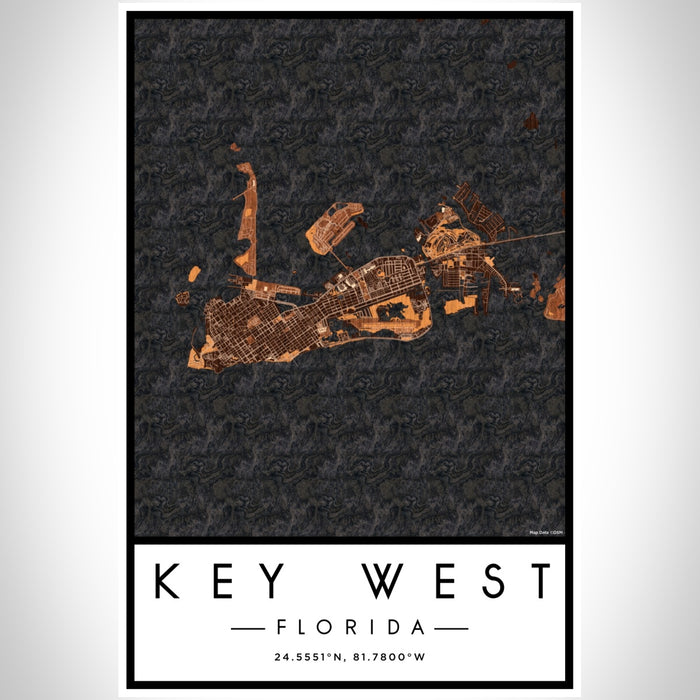 Key West Florida Map Print Portrait Orientation in Ember Style With Shaded Background